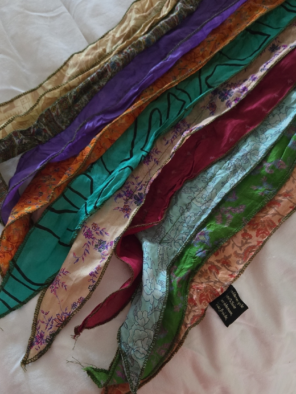 Unique Frdnch Silk Multi-Color Floral Scarf Artisan